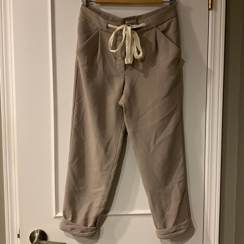 Aritzia Wilfred Allant Tan Linen ankle crepe drawstring jogger women’s pants Sz0